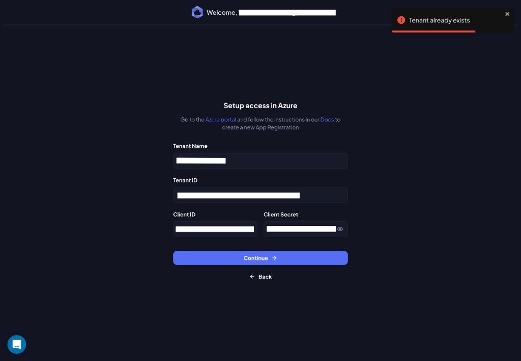 Error — Tenant already exists
